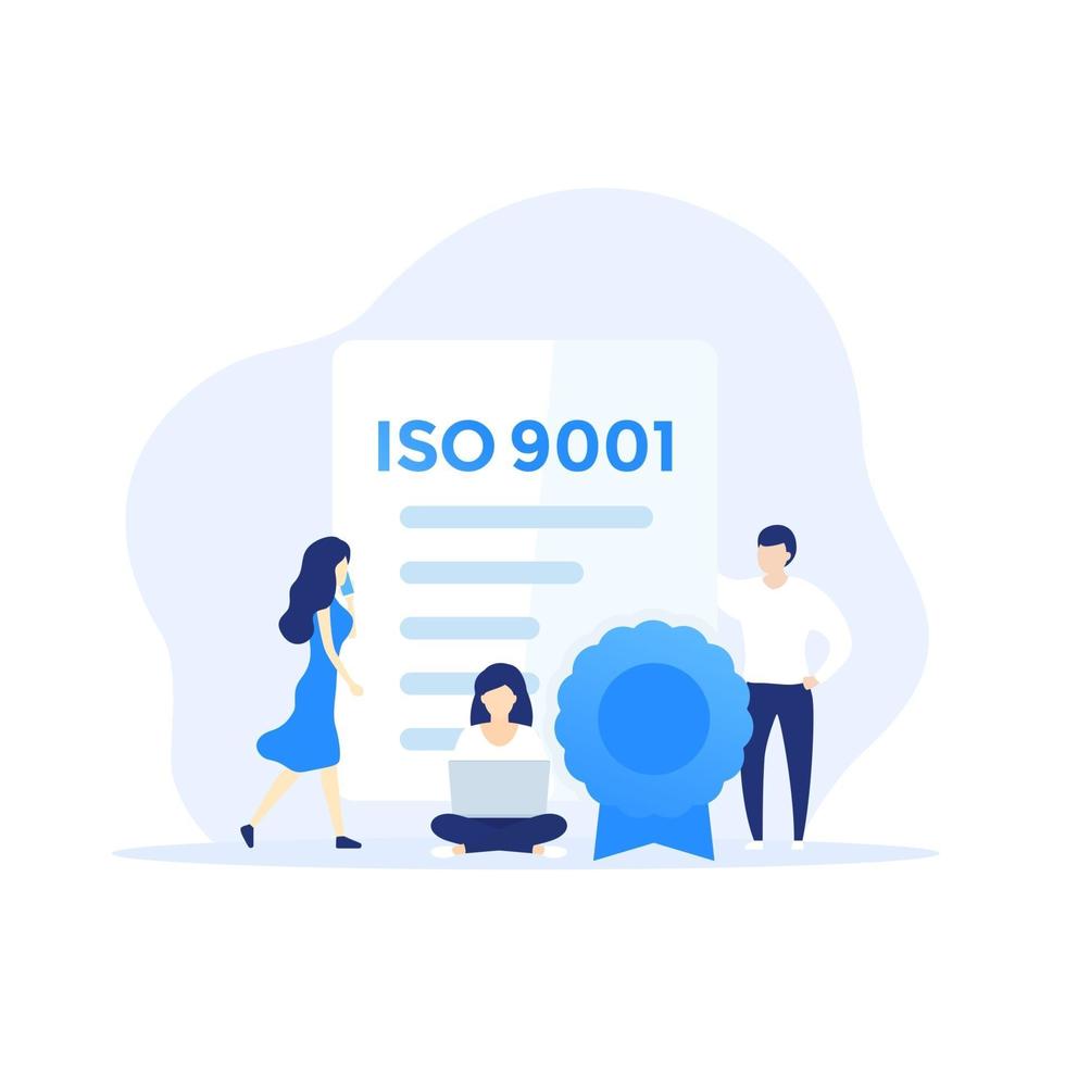 ISO 9001 certificate and people, vector