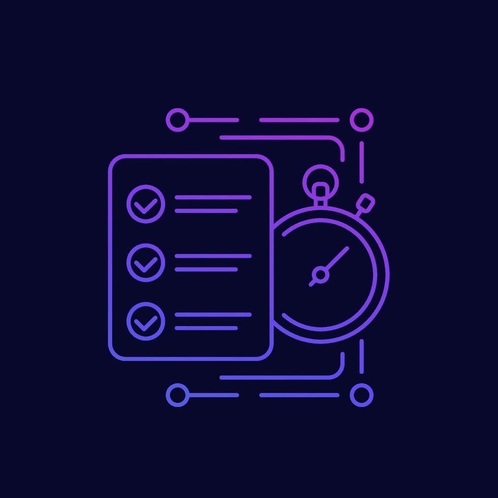lista de verificación e icono lineal de cronómetro vector