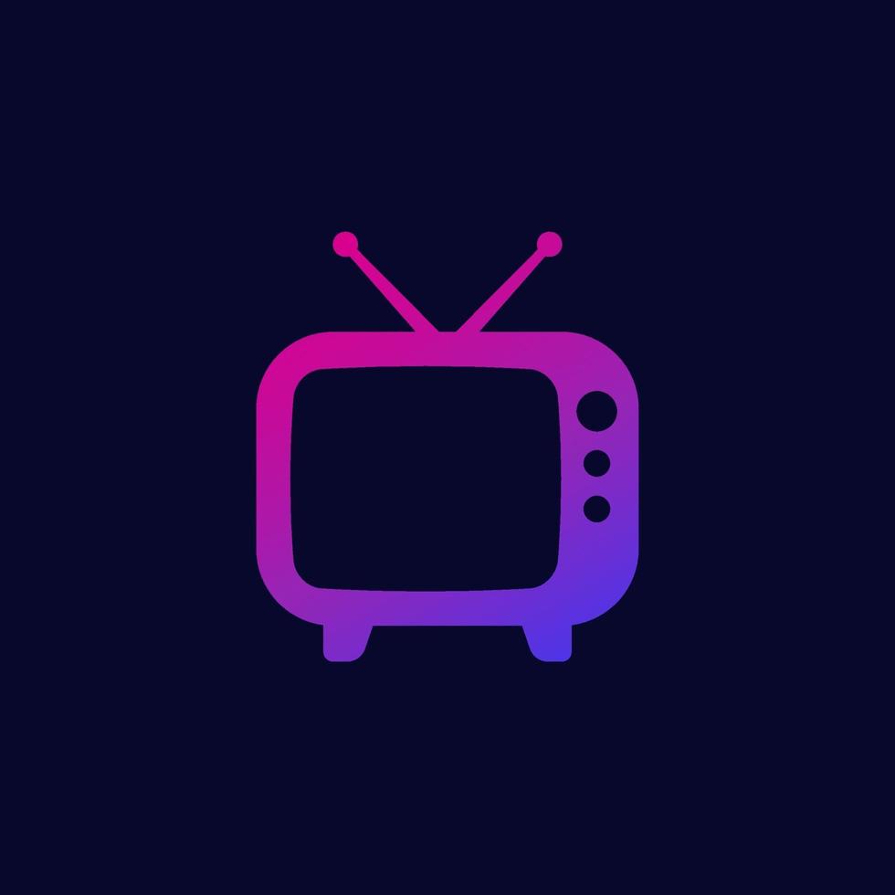 TV con antena, icono de televisor antiguo, vector