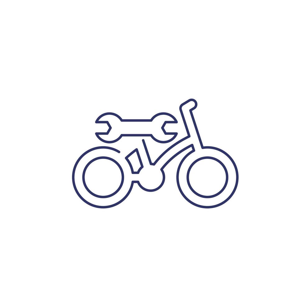 Bicicleta, icono de línea de servicio de reparación de bicicletas en blanco vector