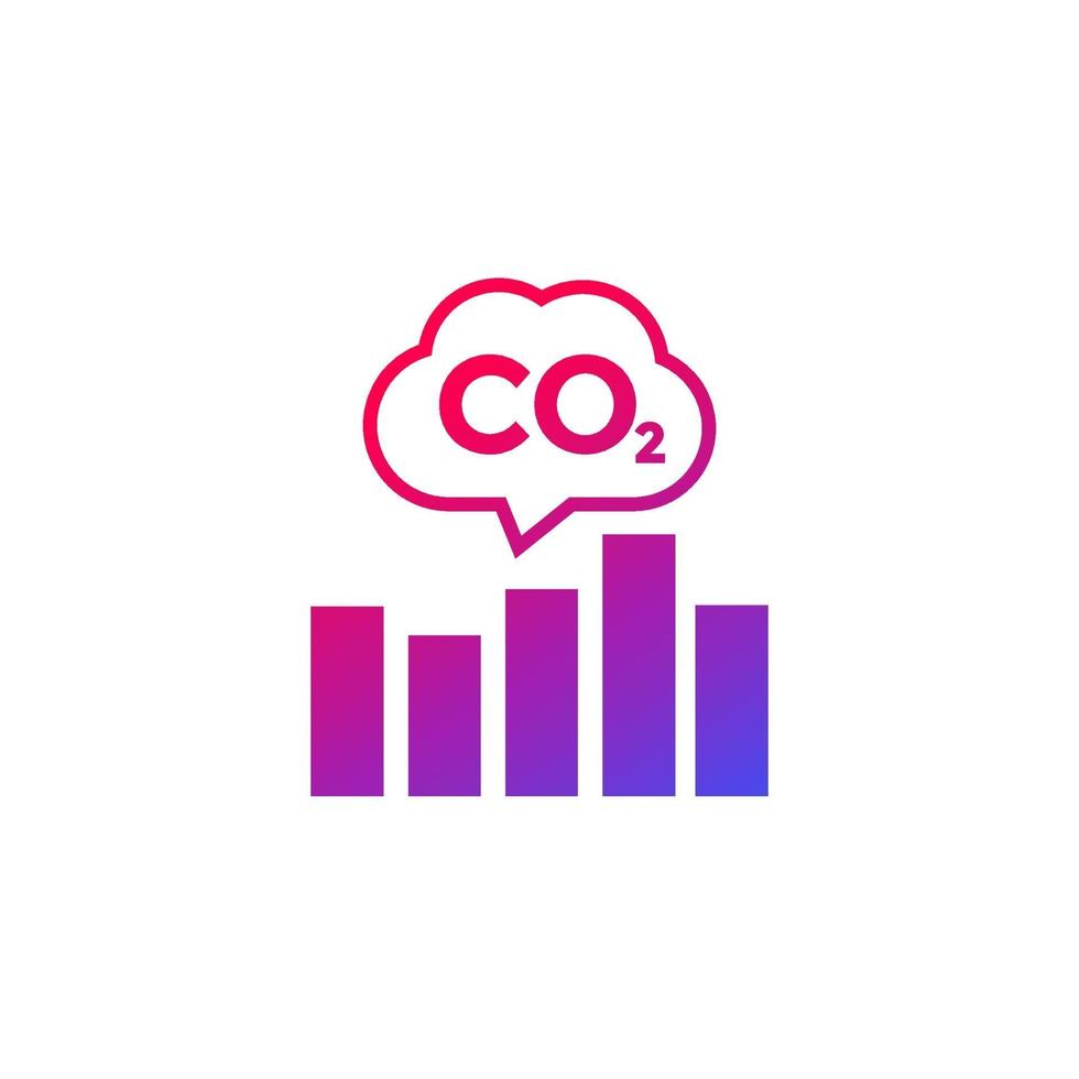 co2, carbon emissions levels chart icon on white vector