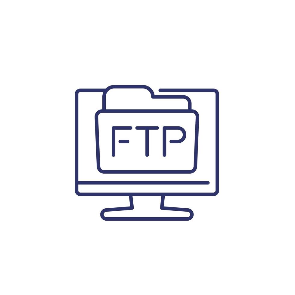 icono de línea de carpeta ftp con una computadora vector