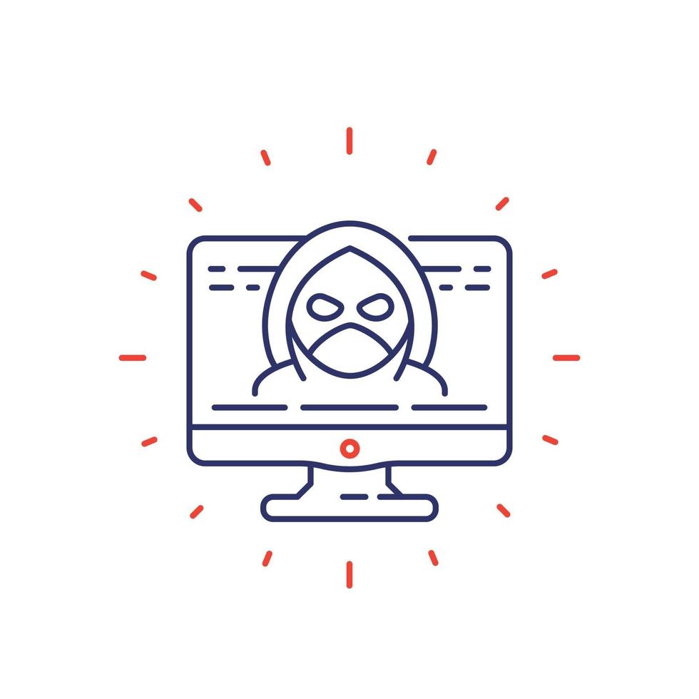 Hacker, cyber crime line icon vector