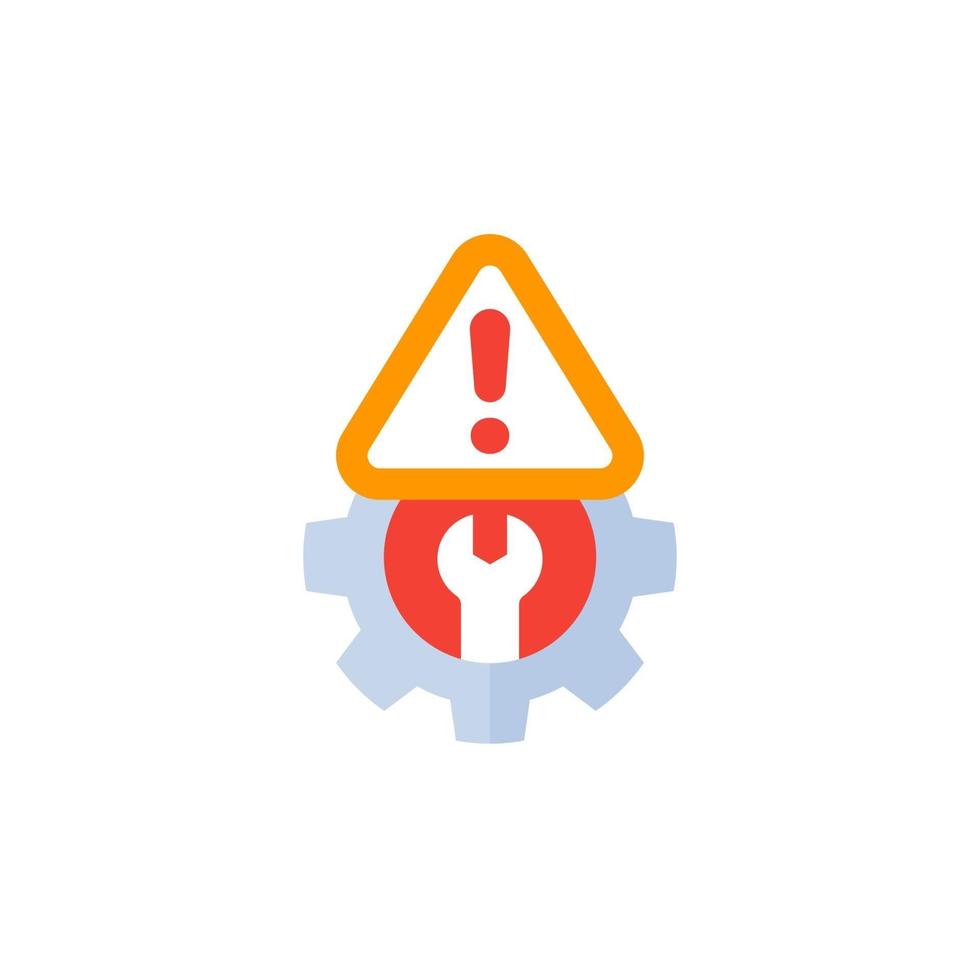 icono de advertencia de error con engranaje vector