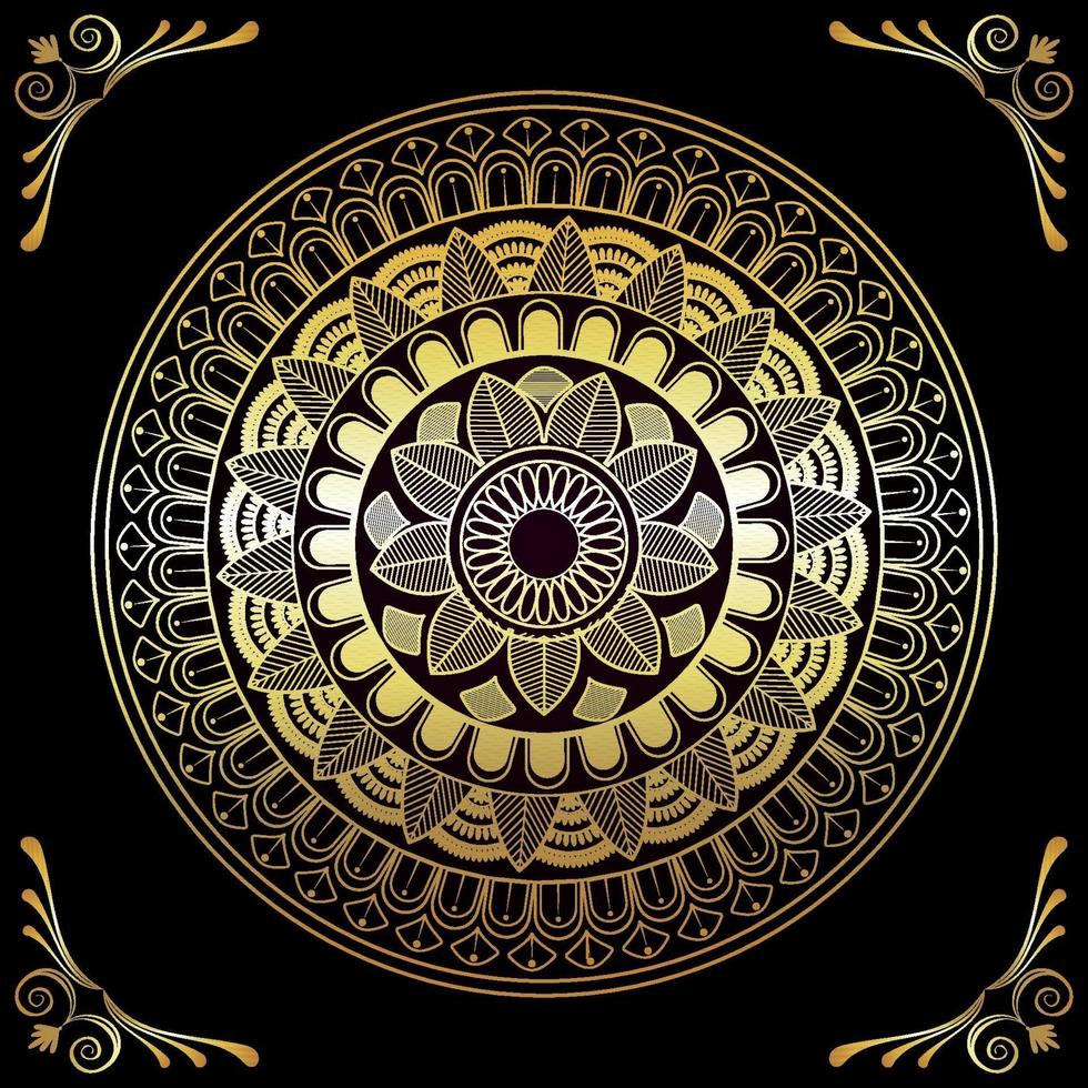 fondo dorado mandala y banner vector