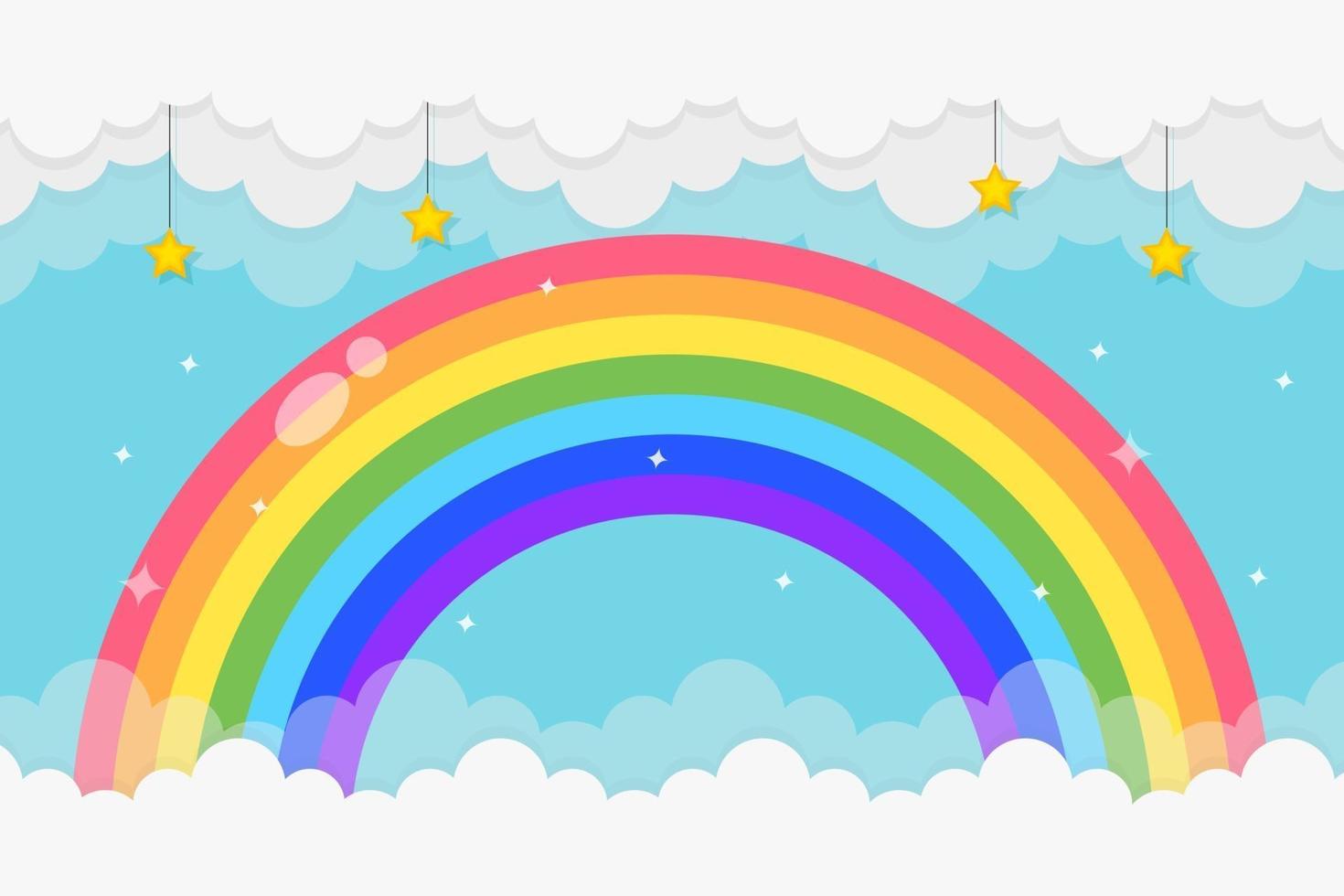 fondo de arco iris con nubes y estrellas vector