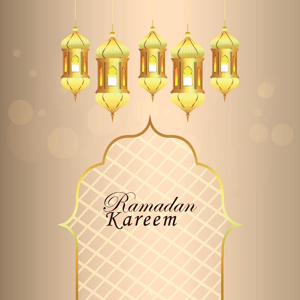 Islamic festival ramadan kareem greeting card and background with golden lantern vector