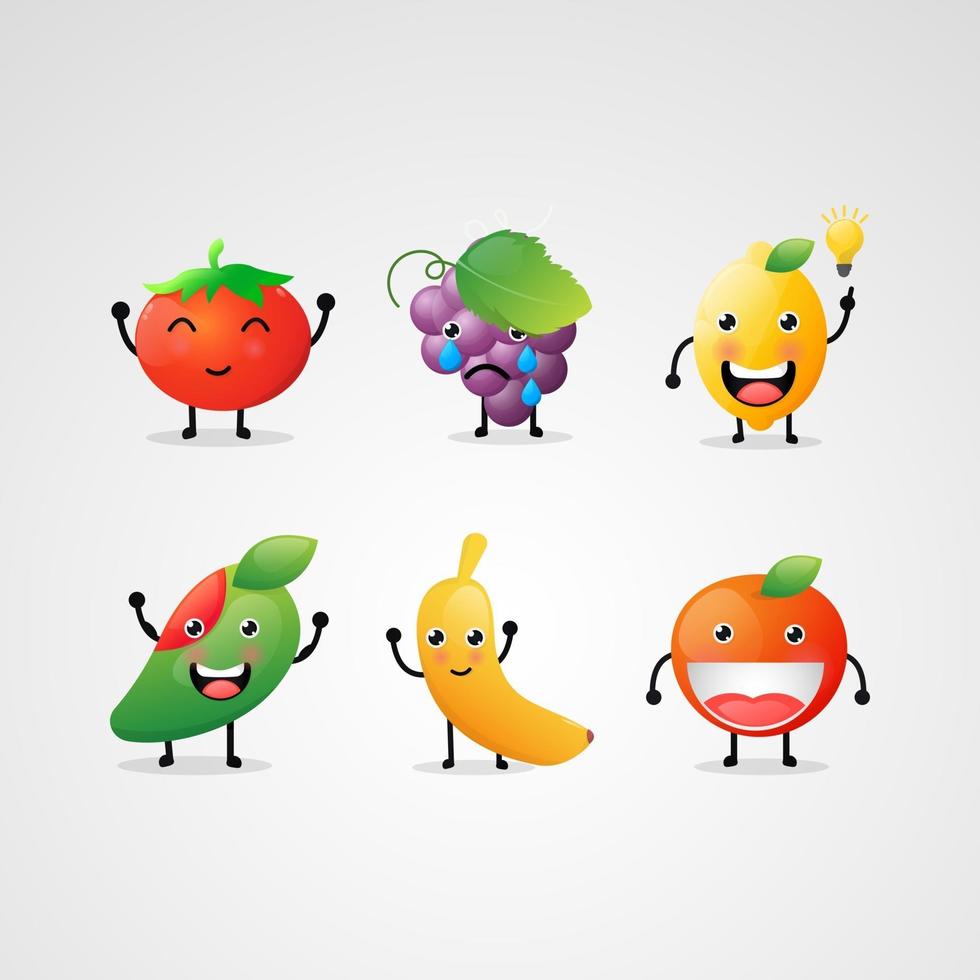 Set of cute emoji fruits vector