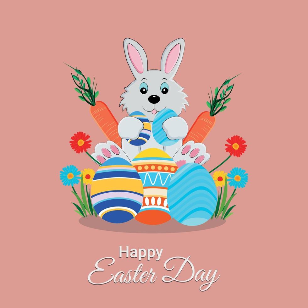 Happy easter day flat greeting card and background vector