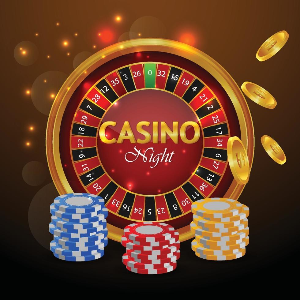 Casino luxury greeting card with slot machine and casino chips vector