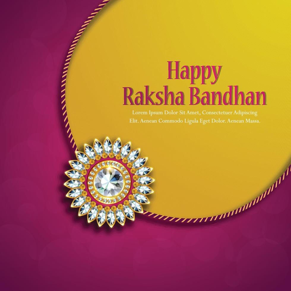 feliz raksha bandhan crystal rakhi sobre fondo amarillo y rosa vector