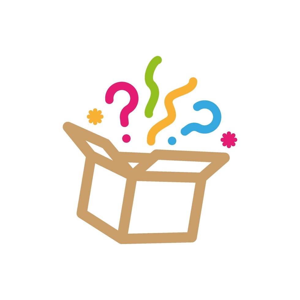 Wonder gift with exclamation mark, delight present, surprise craft open gift box, special give away package, loyalty program reward vector