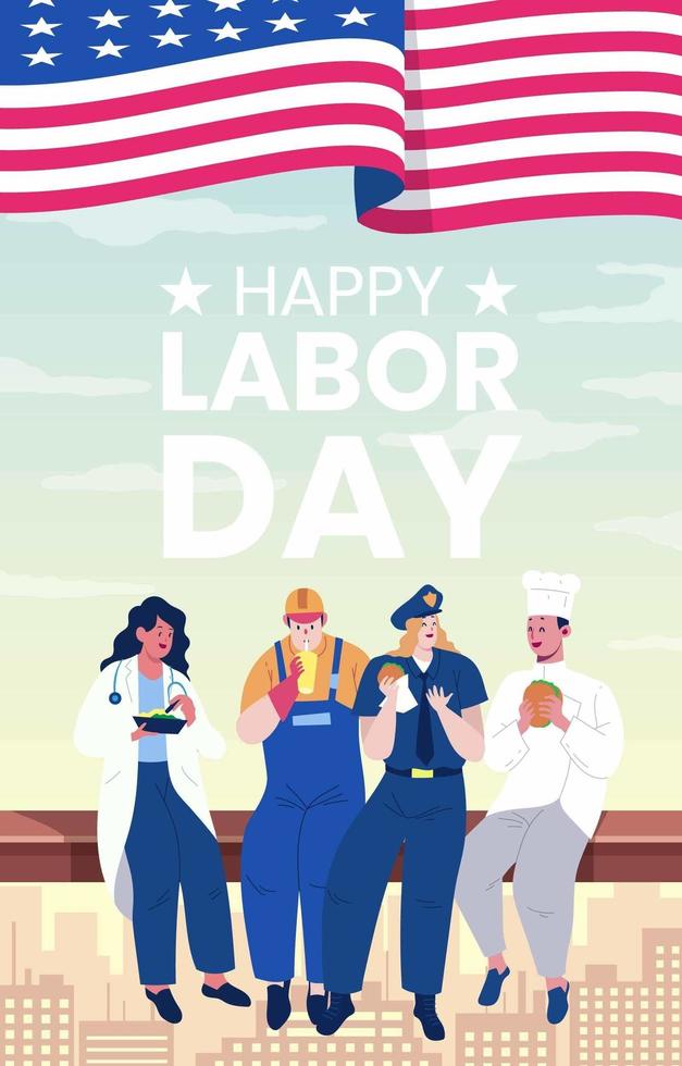 Labor Day With People Of Different Occupations vector