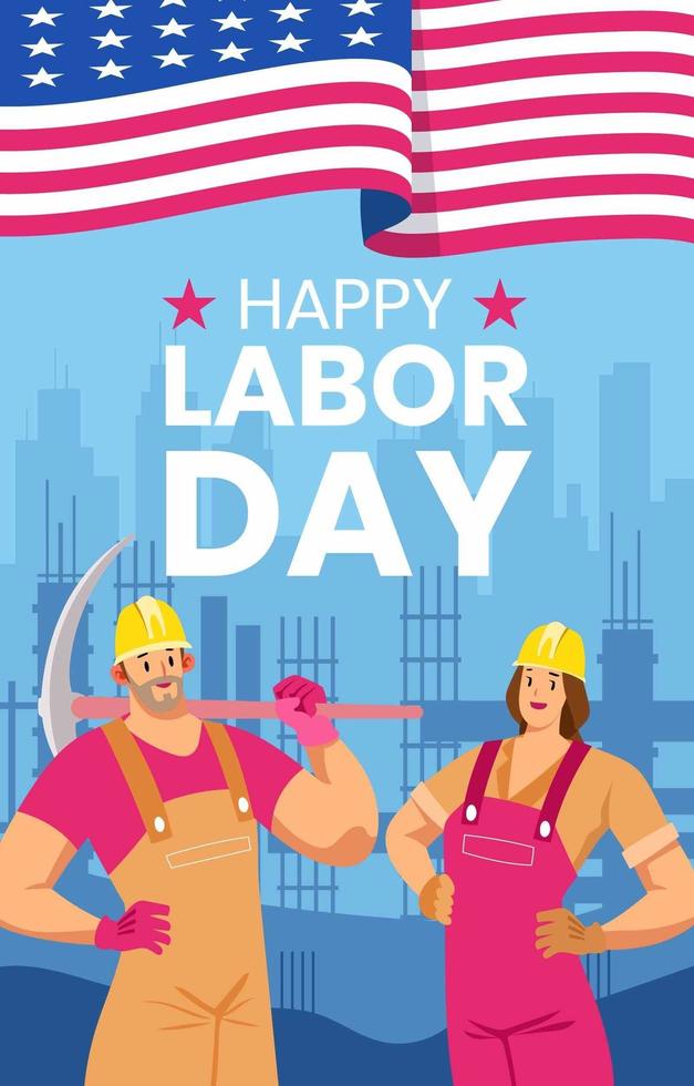 Happy Labor Day with Worker Concept vector
