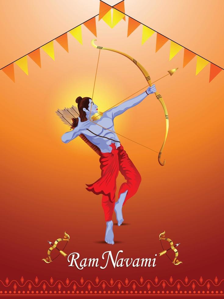 Happy ram navami celebration poster with creative illustration of lord rama vector