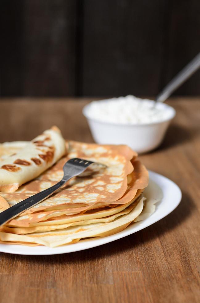 Homemade pancakes on the plate photo