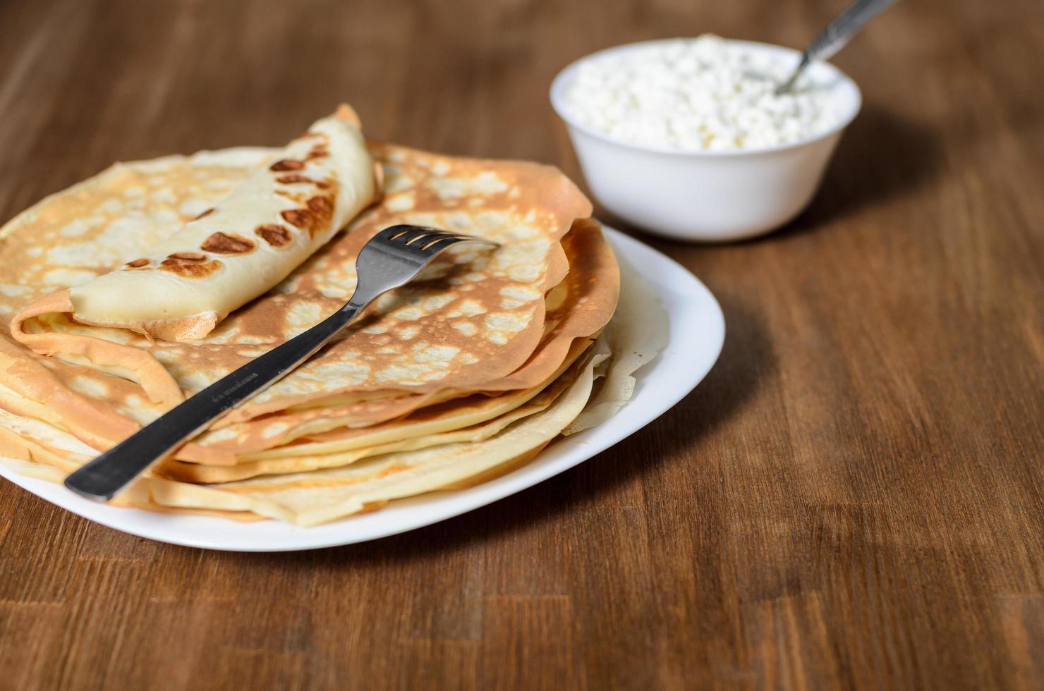 Homemade pancakes on the plate photo