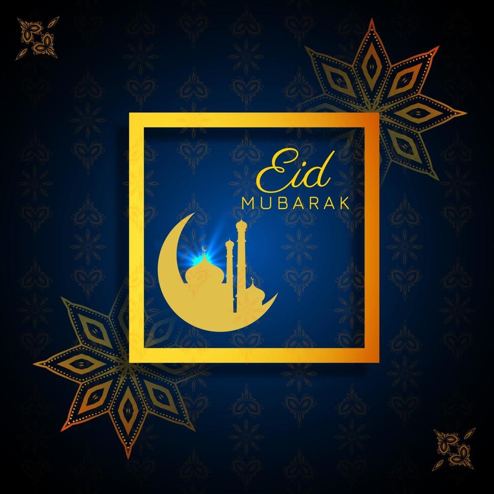 awesome eid mubarak background with mosque and moon vector