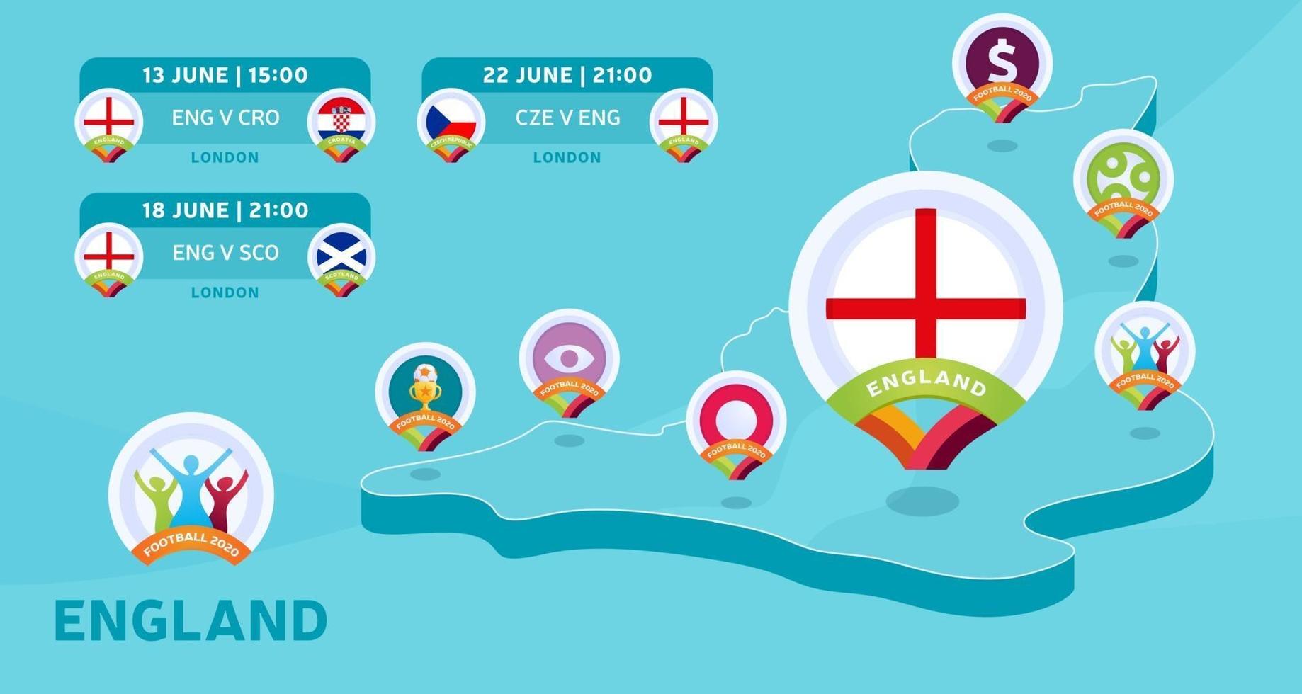 inglaterra mapa isométrico fútbol 2020 vector