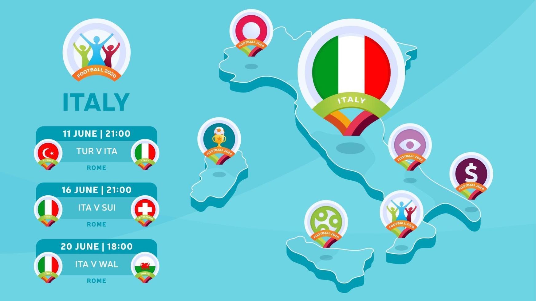 italia mapa isométrico fútbol 2020 vector