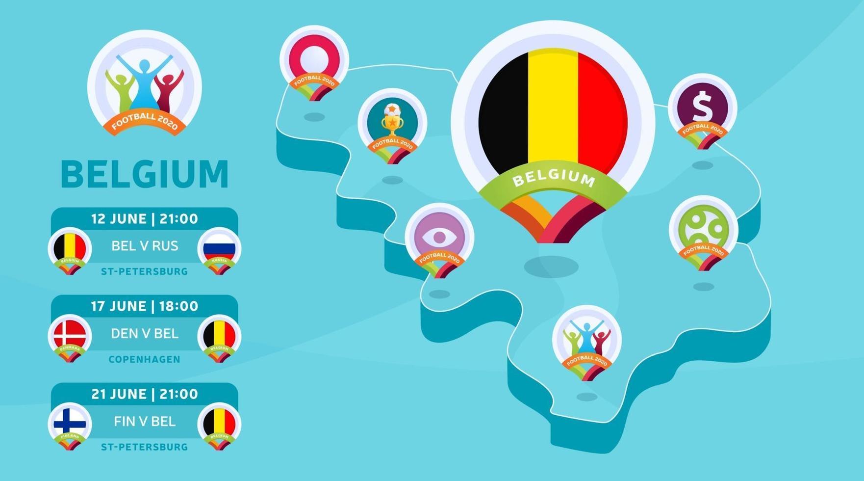 Bélgica mapa isométrico fútbol 2020 vector