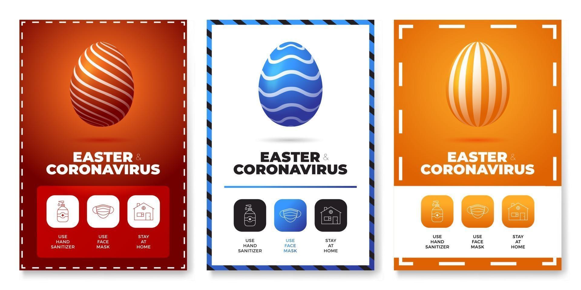 coronavirus Easter egg poster set prevention vector