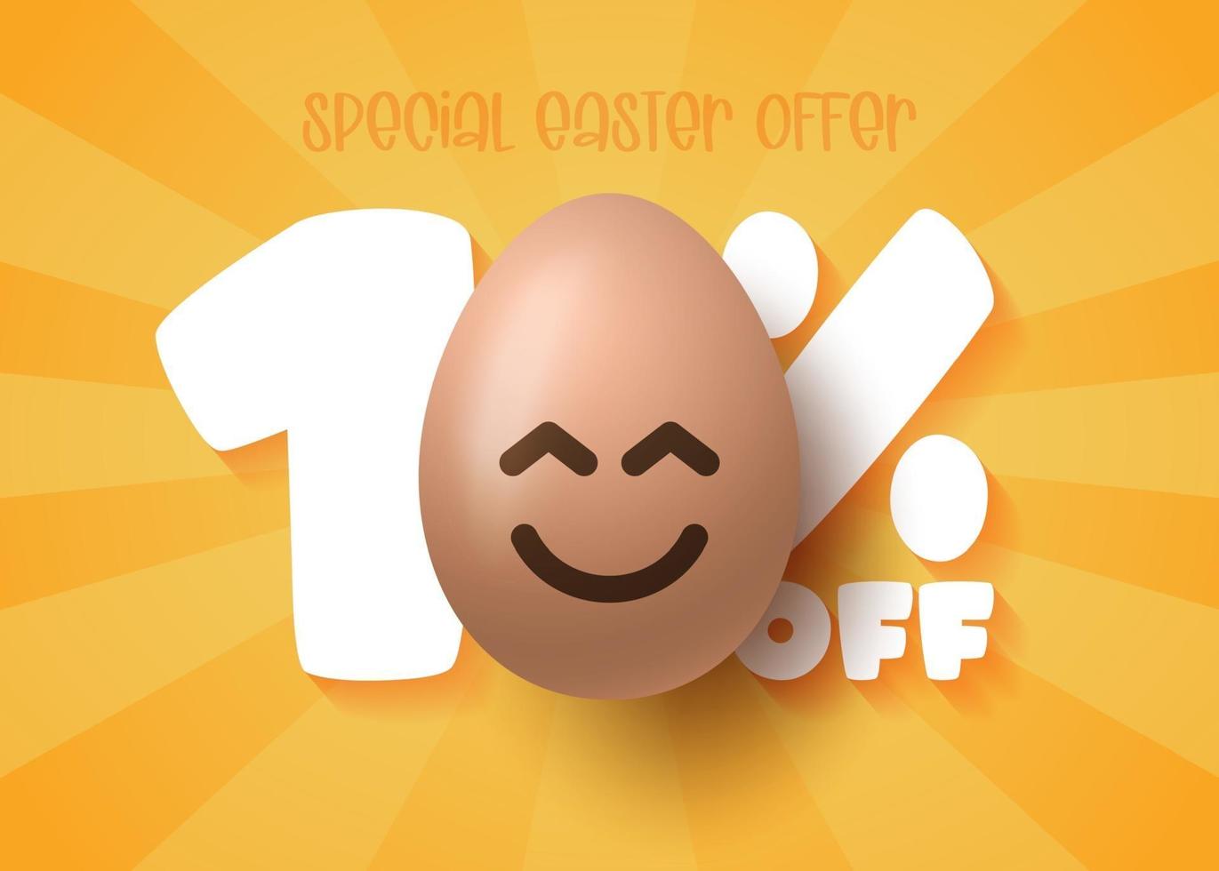 banner de venta de feliz pascua. venta de pascua 10 de descuento plantilla de banner con sonrisa emoji huevos de pascua marrones. ilustración vectorial vector