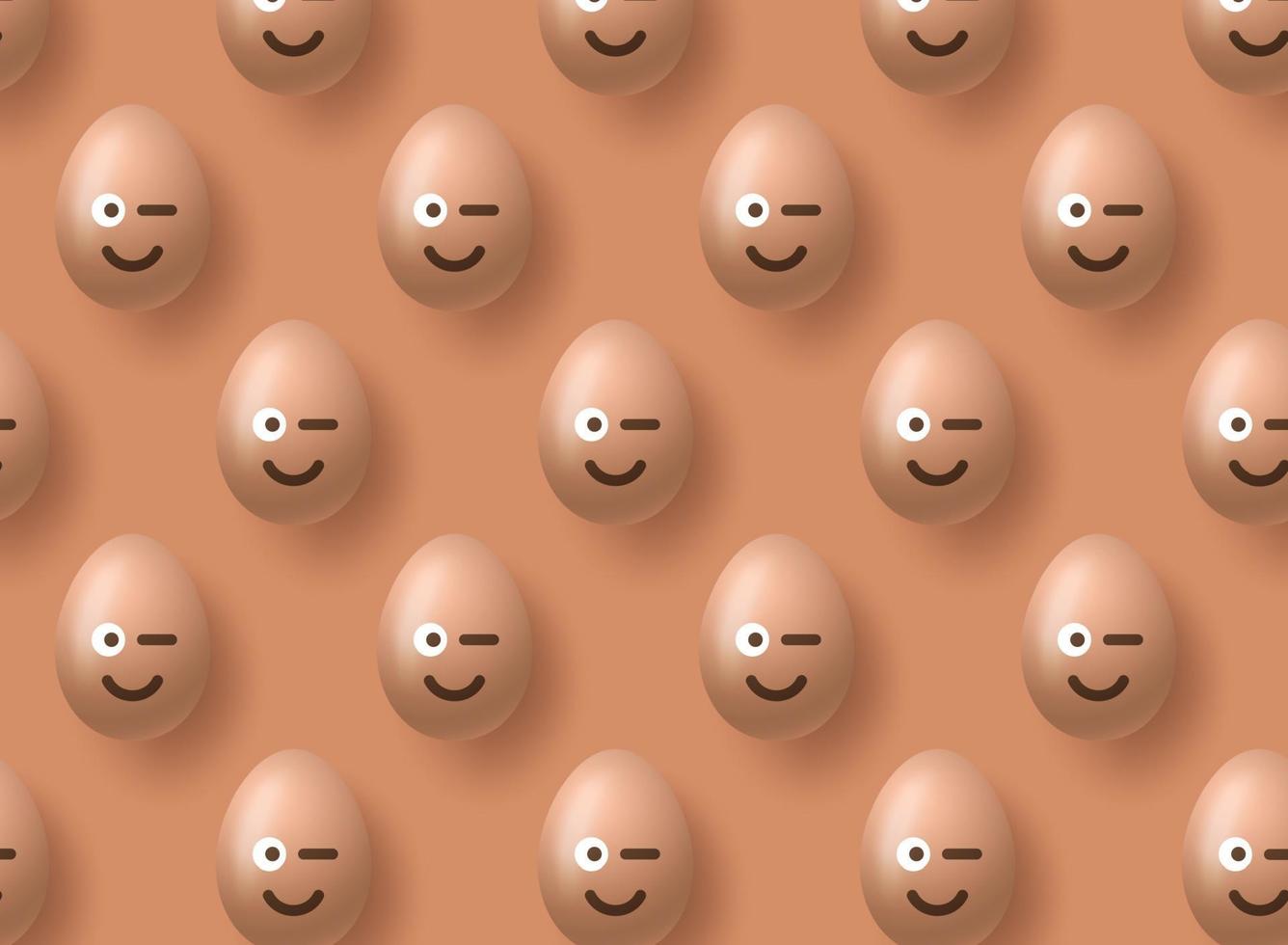 Brown realistic easter eggs emoji smile on yellow background. Seamless pattern. Easter collection. Vector illustration.