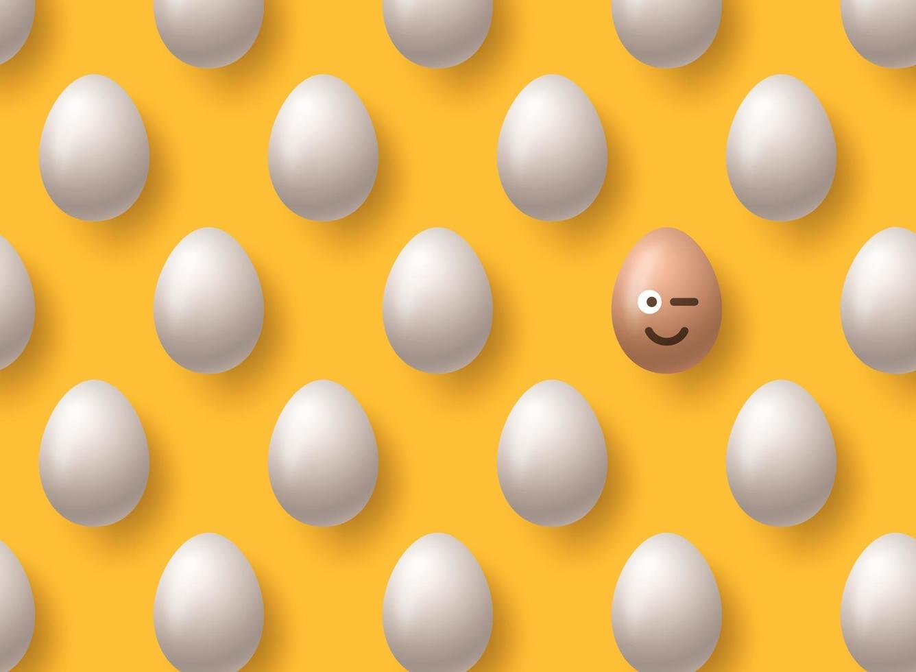 Huevos de Pascua realistas marrones emoji sonrisa sobre fondo amarillo. patrón sin costuras. colección de pascua. ilustración vectorial. vector