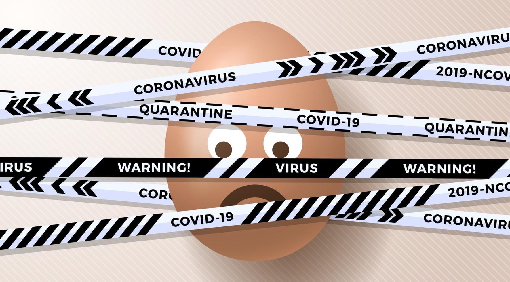 Sad emoji Easter egg and Quarantine biohazard danger. white and black stripes. Coronavirus Covid and happy easter canceled concept. Vector illustration