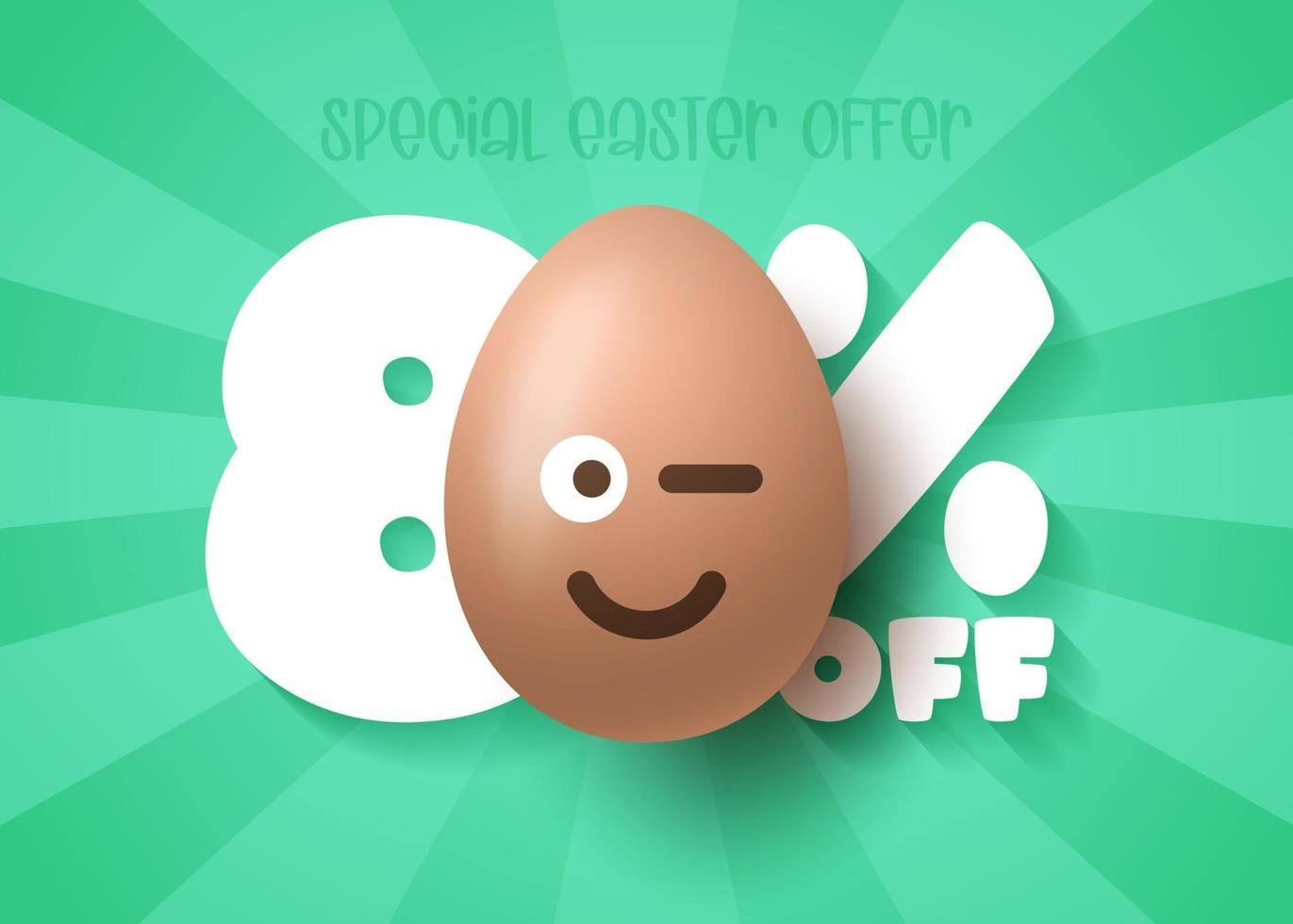 Happy Easter Sale banner. Easter Sale 80 off banner template with smile emoji brown Easter Eggs. Vector illustration