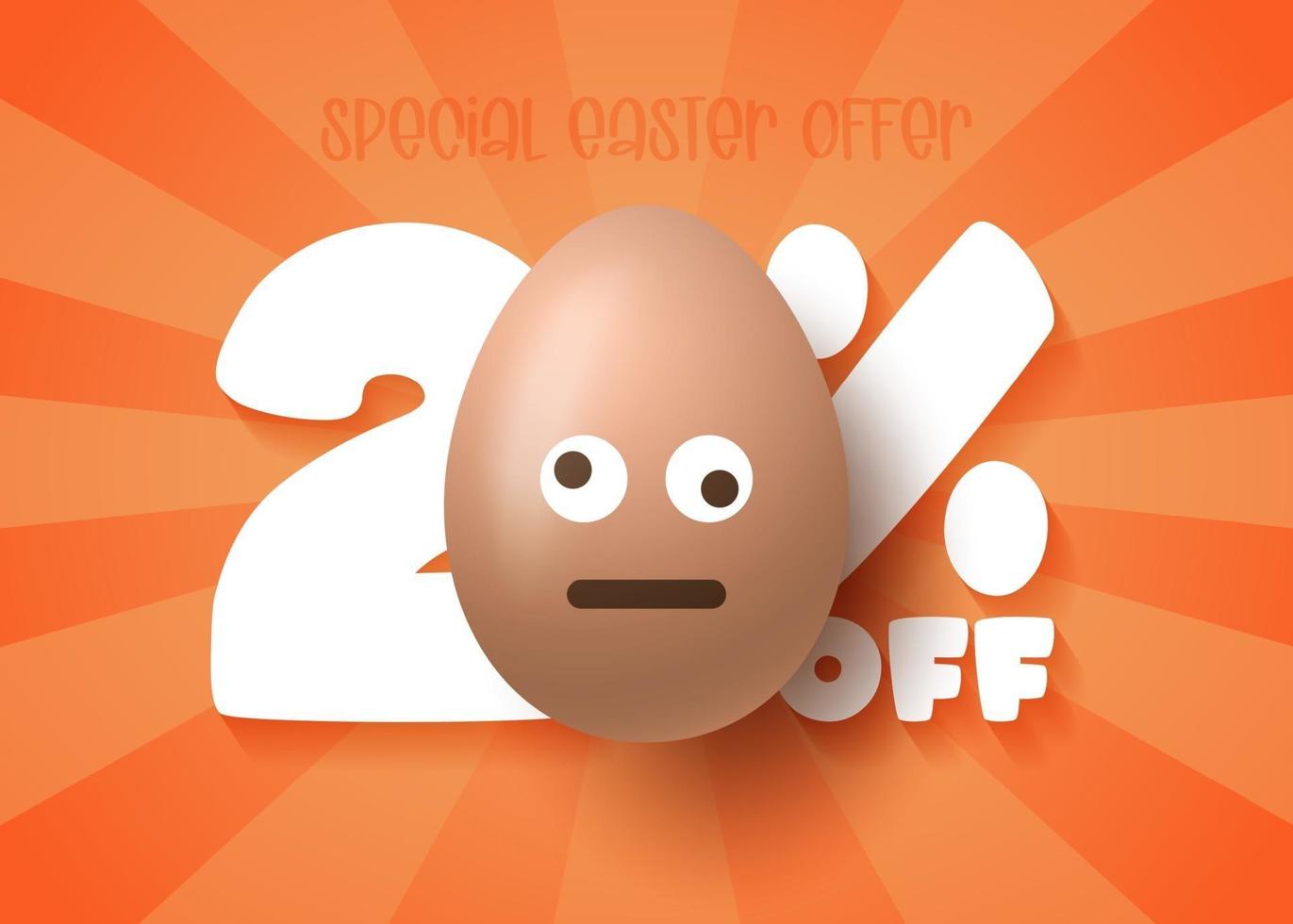 Happy Easter Sale banner. Easter Sale 20 off banner template with smile emoji brown Easter Eggs. Vector illustration