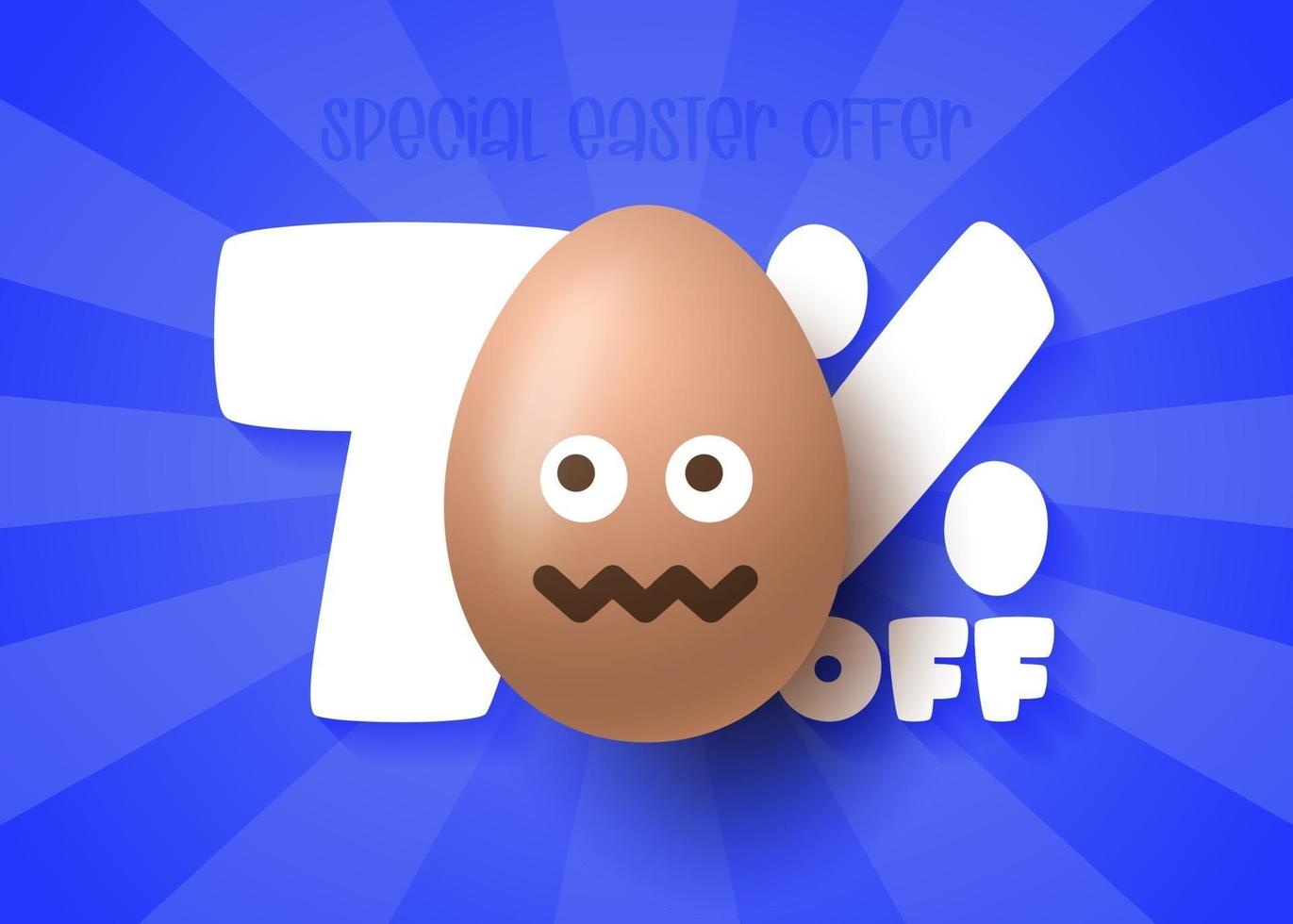 banner de venta de feliz pascua. venta de pascua 70 de descuento plantilla de banner con sonrisa emoji huevos de pascua marrones. ilustración vectorial vector