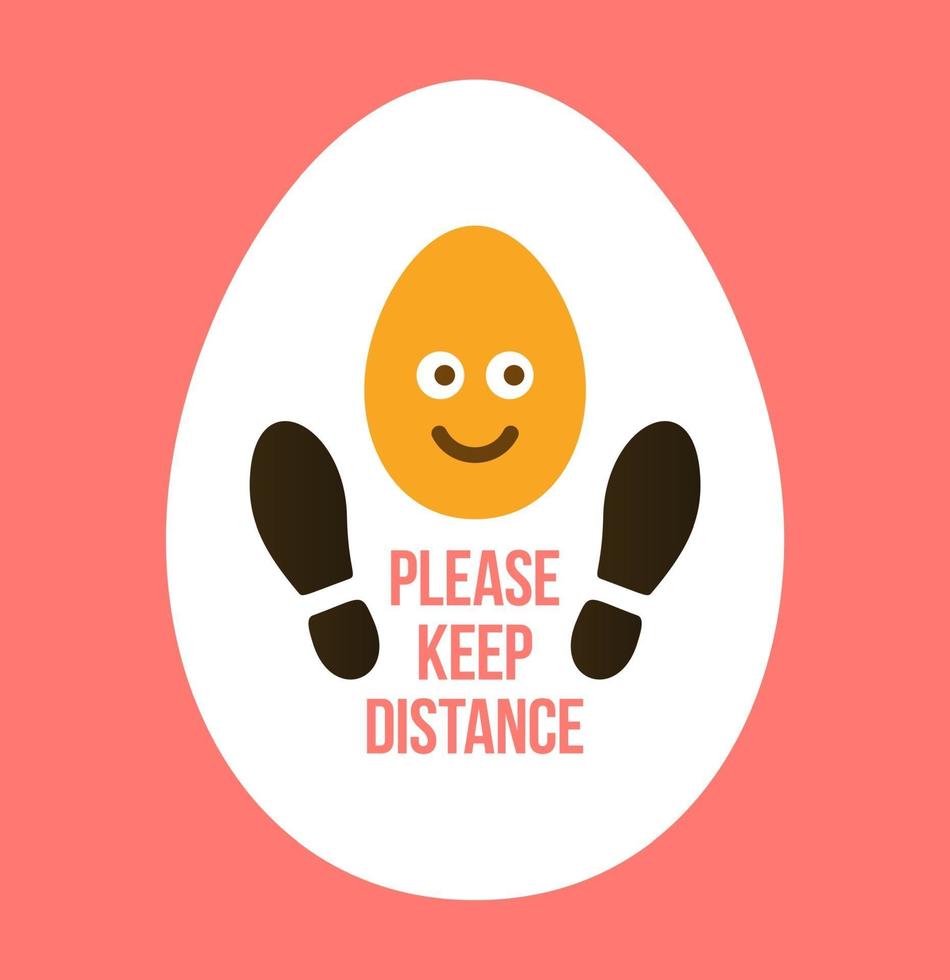 Keep your distance sign footprint shoe shape with easter egg avoid corona covid-19 infection through social distancing vector