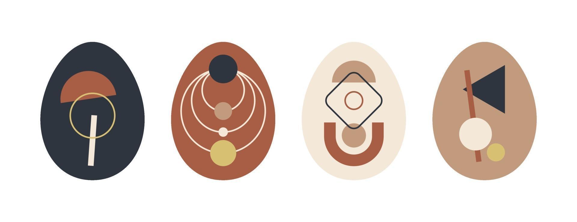 conjunto de huevo de pascua geométrico minimalista con elementos de forma geométrica. Ilustración de vector de plantillas abstractas modernas creativas contemporáneas boho moderno.