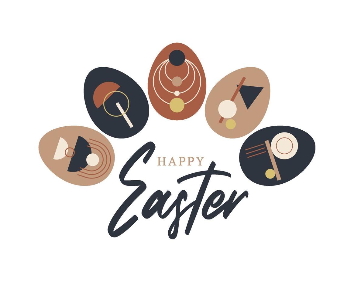 Tarjeta de Pascua festiva con patrón de decoración de huevos sobre fondo claro. tarjeta de felicitación de vector boho