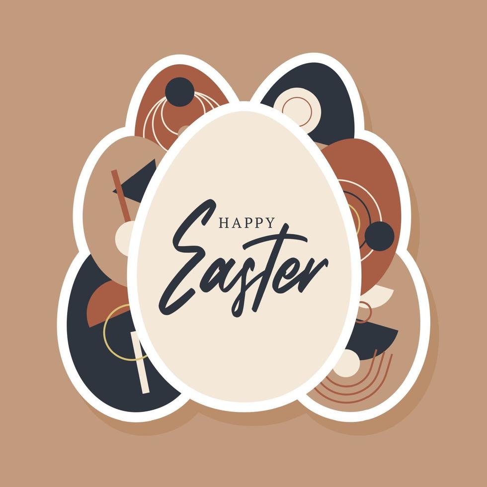 Festive Easter card with eggs decoration pattern on light background. Vector boho greeting card