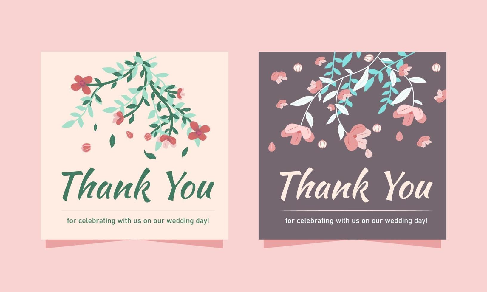 Thank You Wedding Card Template With Flowers vector