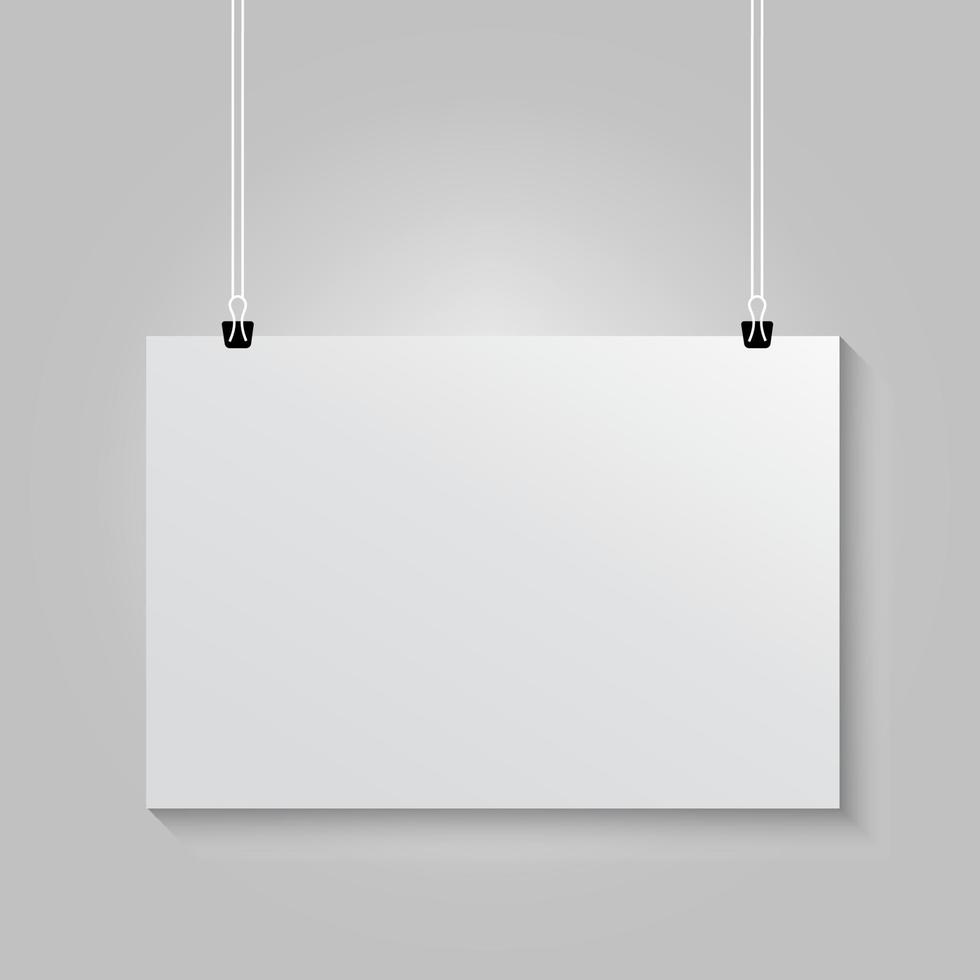 Horizontal White Poster Hanging Mockup vector