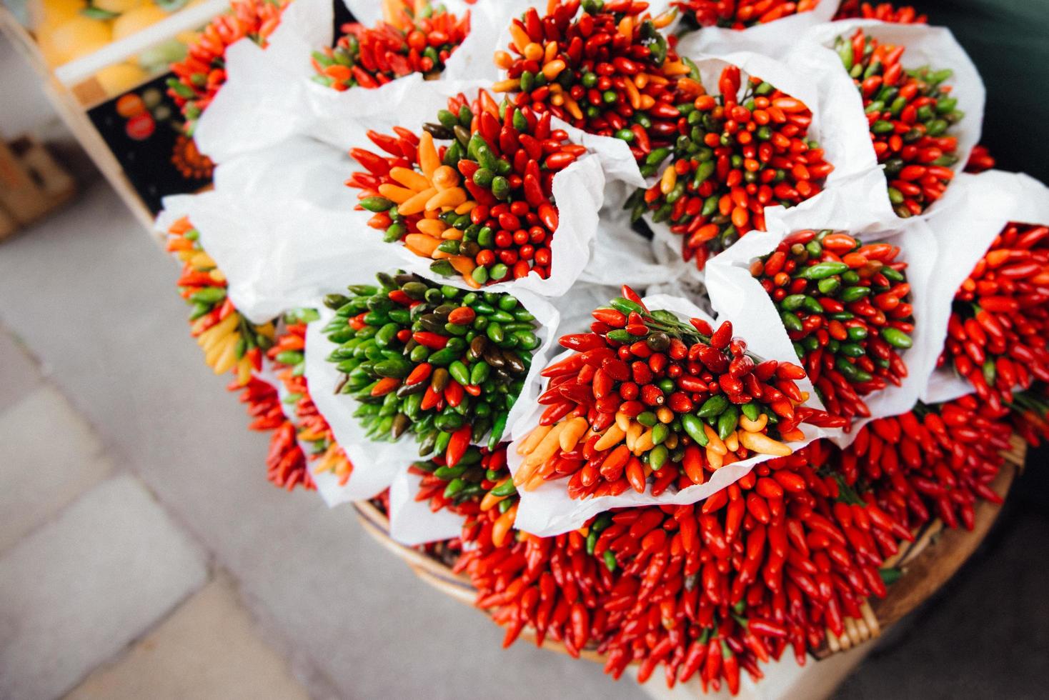 A bunch of crispy chili peppers photo