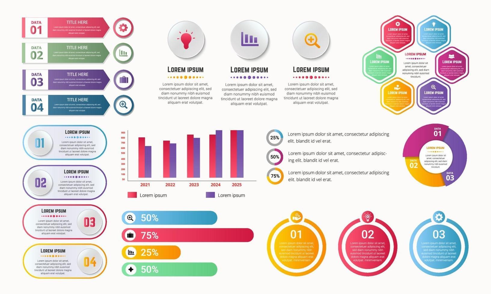 colección de elementos infográficos degradados vector