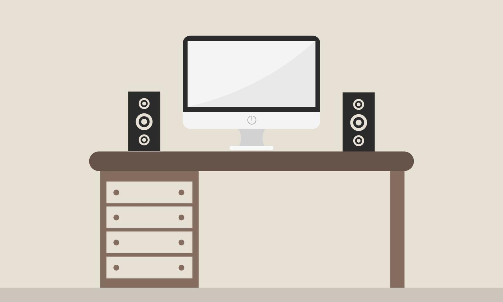 Desk or Bureau With Computer Flat Design vector