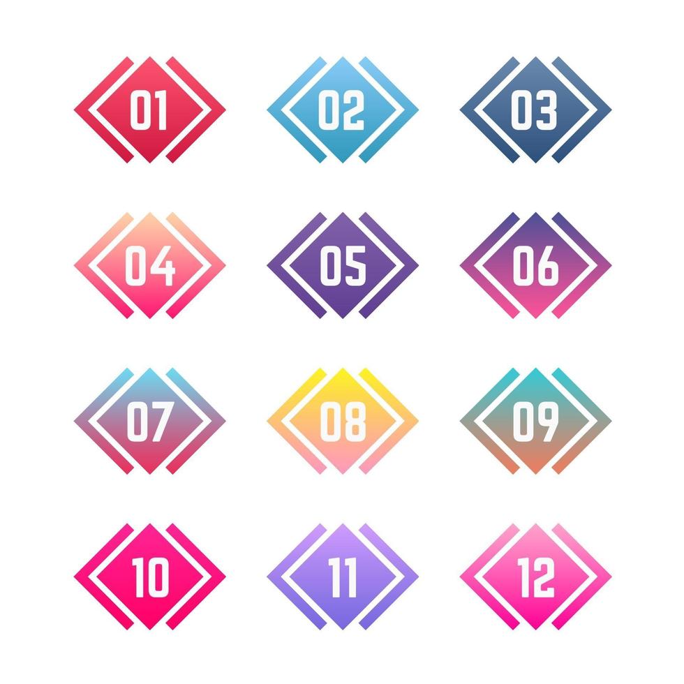 Colorful Geometric Bullet Points From One to Twelve vector