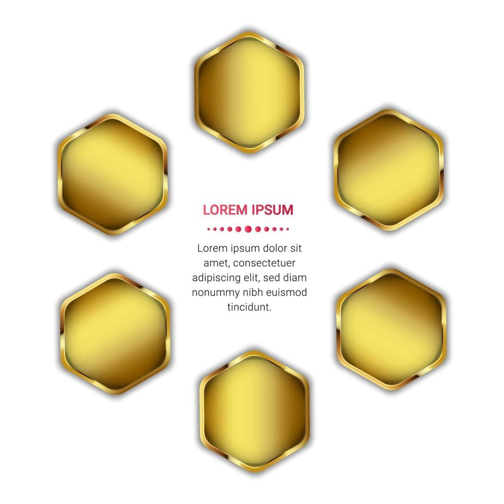 hexágono circular dorado con espacio de texto vector