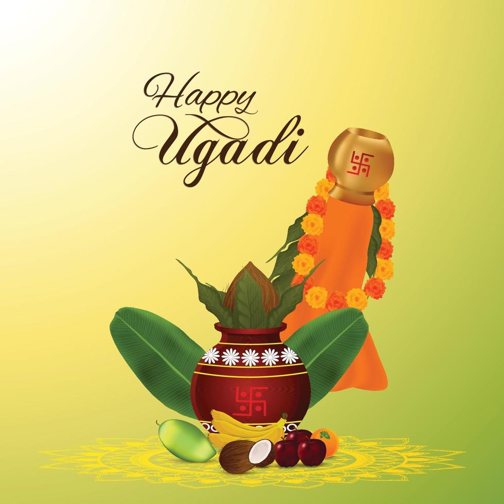 Gudi padwa celebration background with traditional pot vector