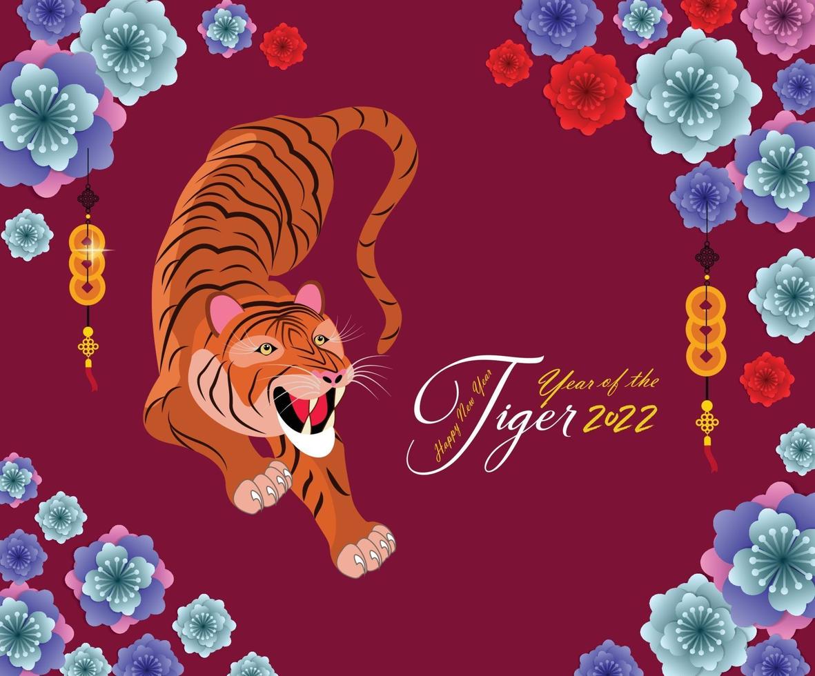 feliz año nuevo chino 2022 - año del tigre. Plantilla de diseño de banner de año nuevo lunar. vector