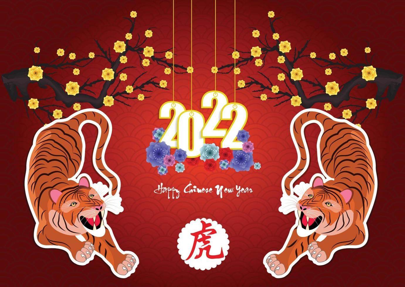 feliz año nuevo chino 2022 - año del tigre. Plantilla de diseño de banner de año nuevo lunar. vector