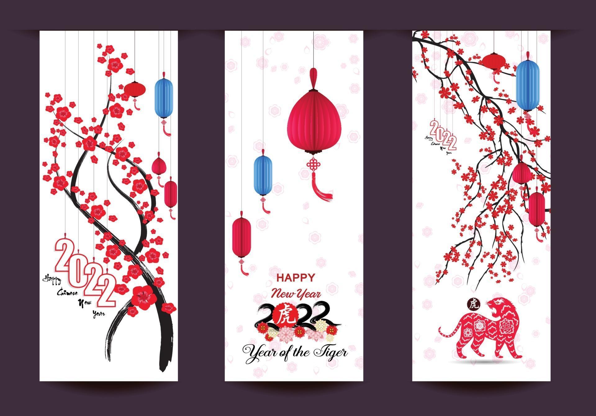 Happy Chinese new year 2022 - year of the Tiger. Lunar New Year banner
