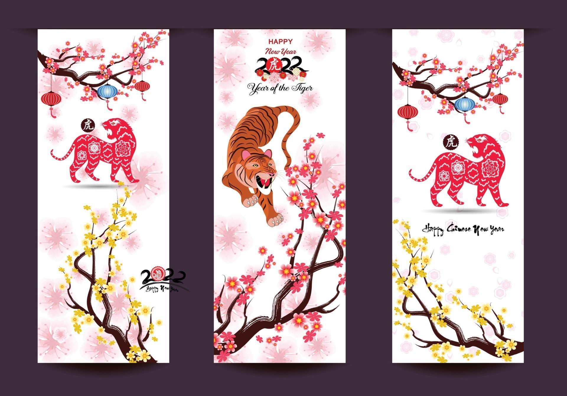 Happy Chinese new year 2022 - year of the Tiger. Lunar New Year banner