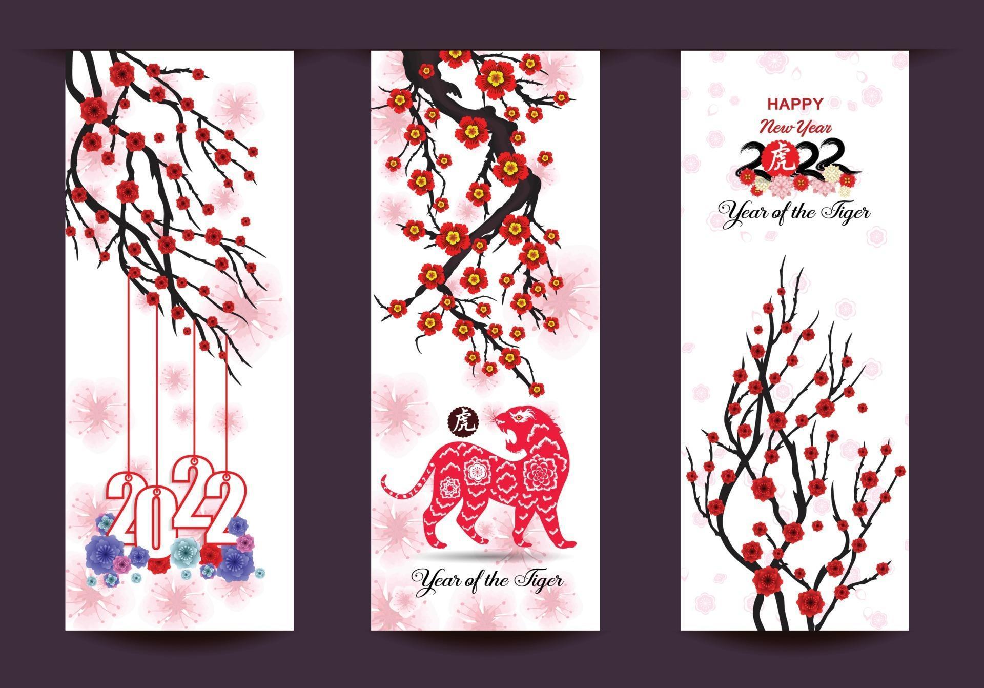 Happy Chinese new year 2022 - year of the Tiger. Lunar New Year banner
